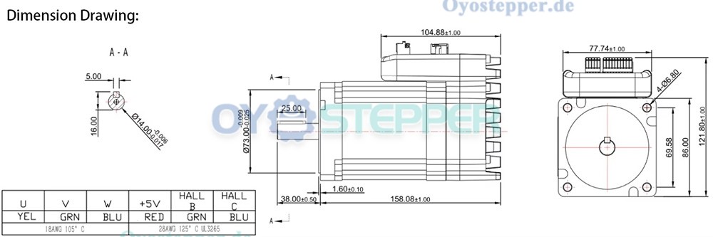 JMC Integrierter NEMA 34 AC-Servomotor, 440W, 48V, 1,4 Nm, 3000 U/min – für CNC-Fräse / Drehmaschine